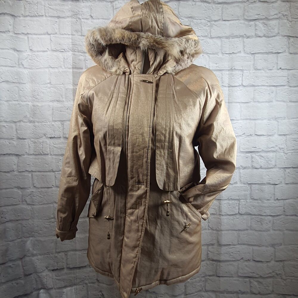 Vintage J Gallery Gold Puffer Lined Jacket Women’s Size Small Vented Winter Coat